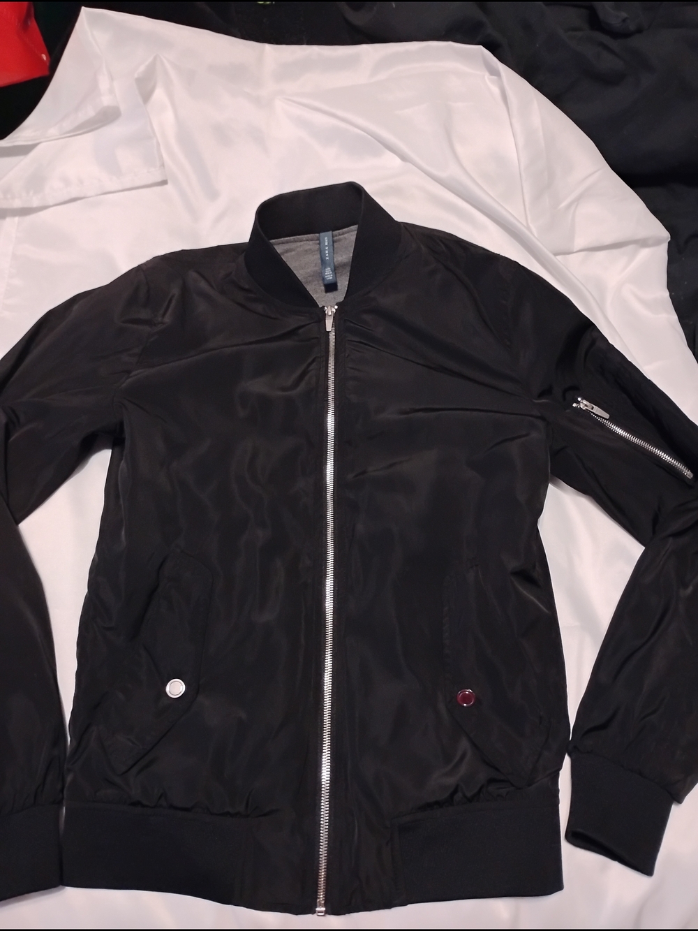 Zara Black Bomber Jacket with Silver Zipper